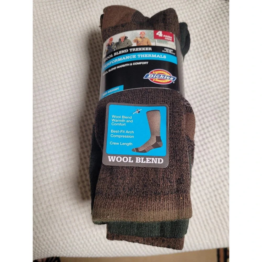 Dickies Mens Wool Blend Trekker Thermals Crew Socks 4 Pairs Sz 6-12 Mid Weight - Picture 1 of 6
